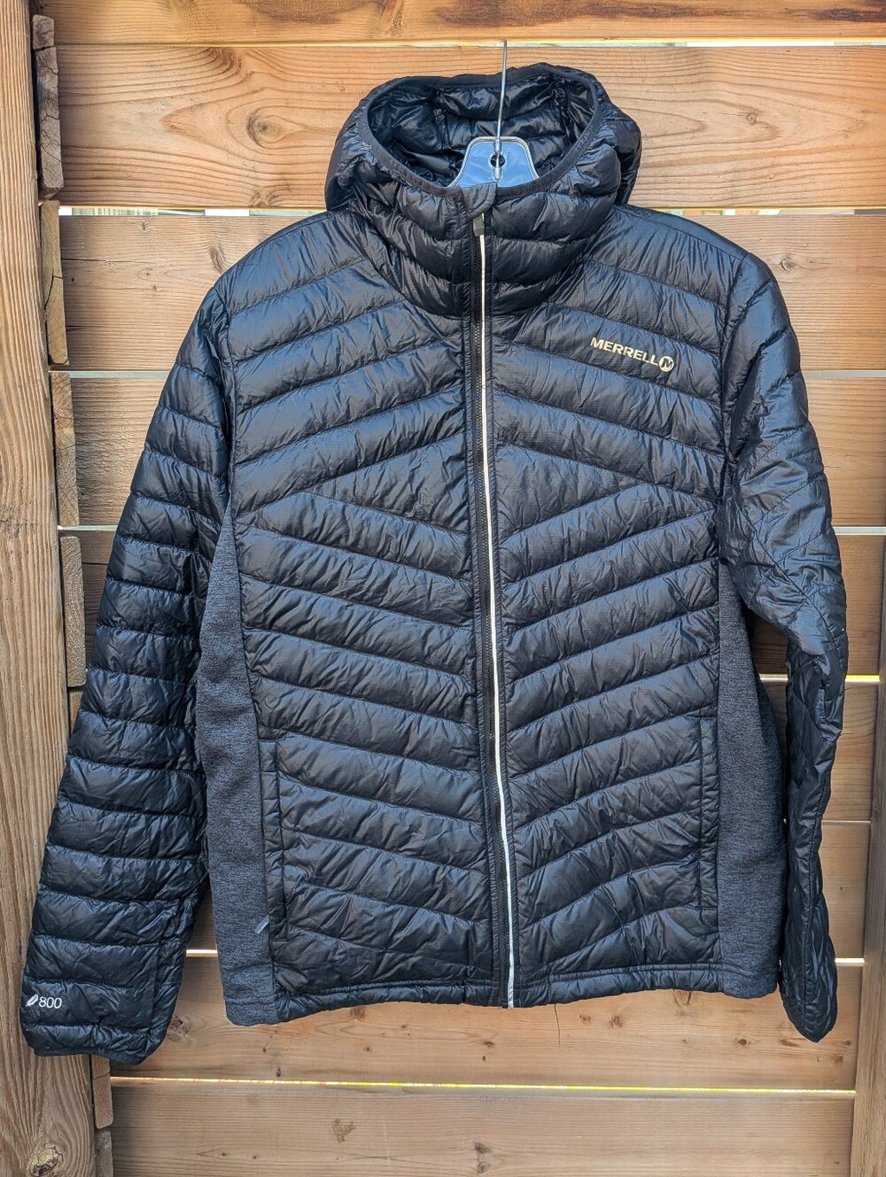Merrell Puffer Jacket Mens Medium Winter Hooded Goose Down Full Zip Black